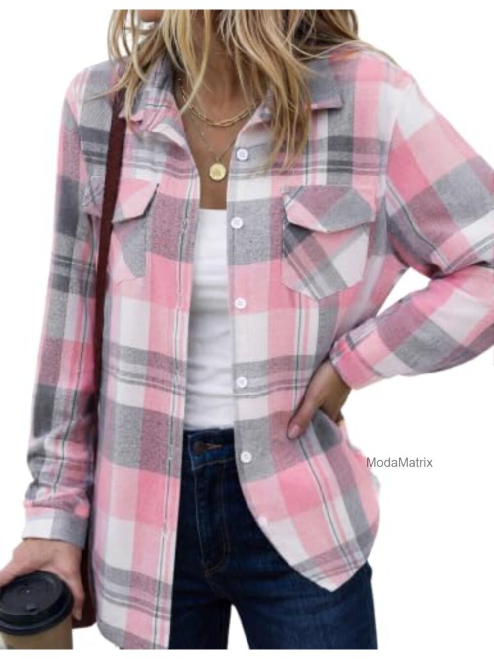 Plaid Flannel Shirt Long Sleeve Button Down Oversized Top